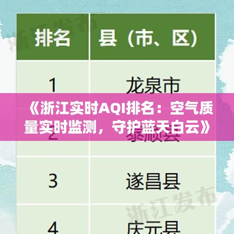 《浙江实时AQI排名：空气质量实时监测，守护蓝天白云》