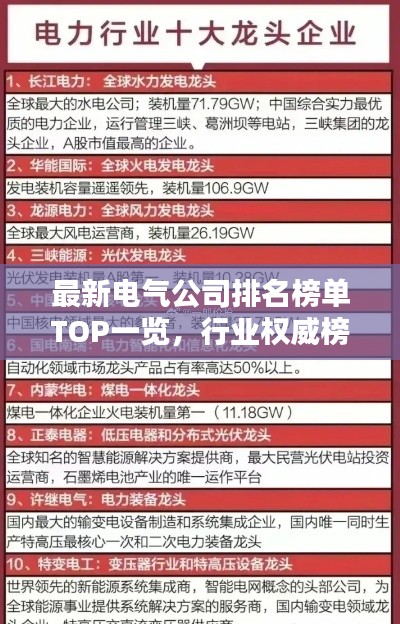 最新电气公司排名榜单TOP一览，行业权威榜单全解析！